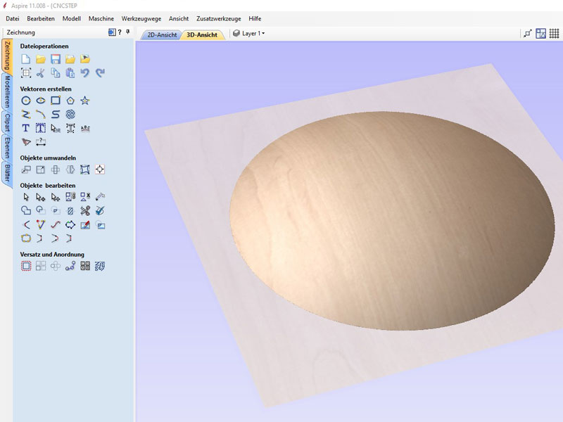 3D Ansicht Konstruktionszeichnung in der Software Aspire von Vectric