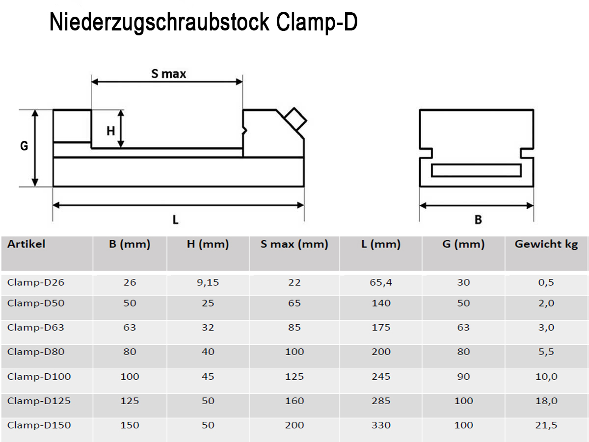 Niederzugschraubstock Clamp-D Datenblatt