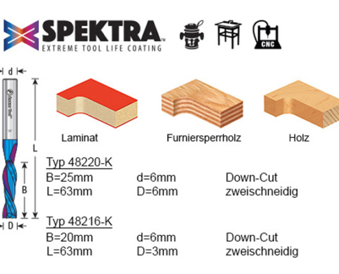 Details des Spektra Tauchfräsers 48220-K, 48216-K Down-Cut