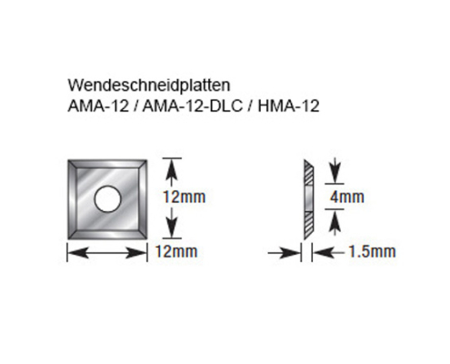 Größe der Wendeschneidplatten AMA-12, AMA-12-DLC, HMA-12 Amana Tools technische Daten