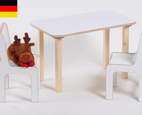 Kindertisch mit Stühlen Holz weiss